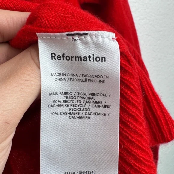 NWT Reformation Dana Cashmere Crew Cherry Red Sweater - Picture 6 of 11